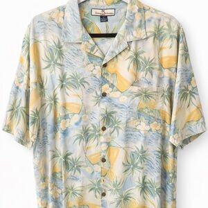 Tommy Bahama Men's Palm Print Shirt - Blue and Yellow